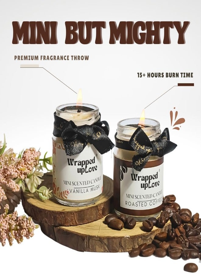Wrapped up Love Mini Soy Wax Scented Candles Gift Set (Vanilla Musk & Roasted Coffee) 15+ Hours Burn time - Image 3